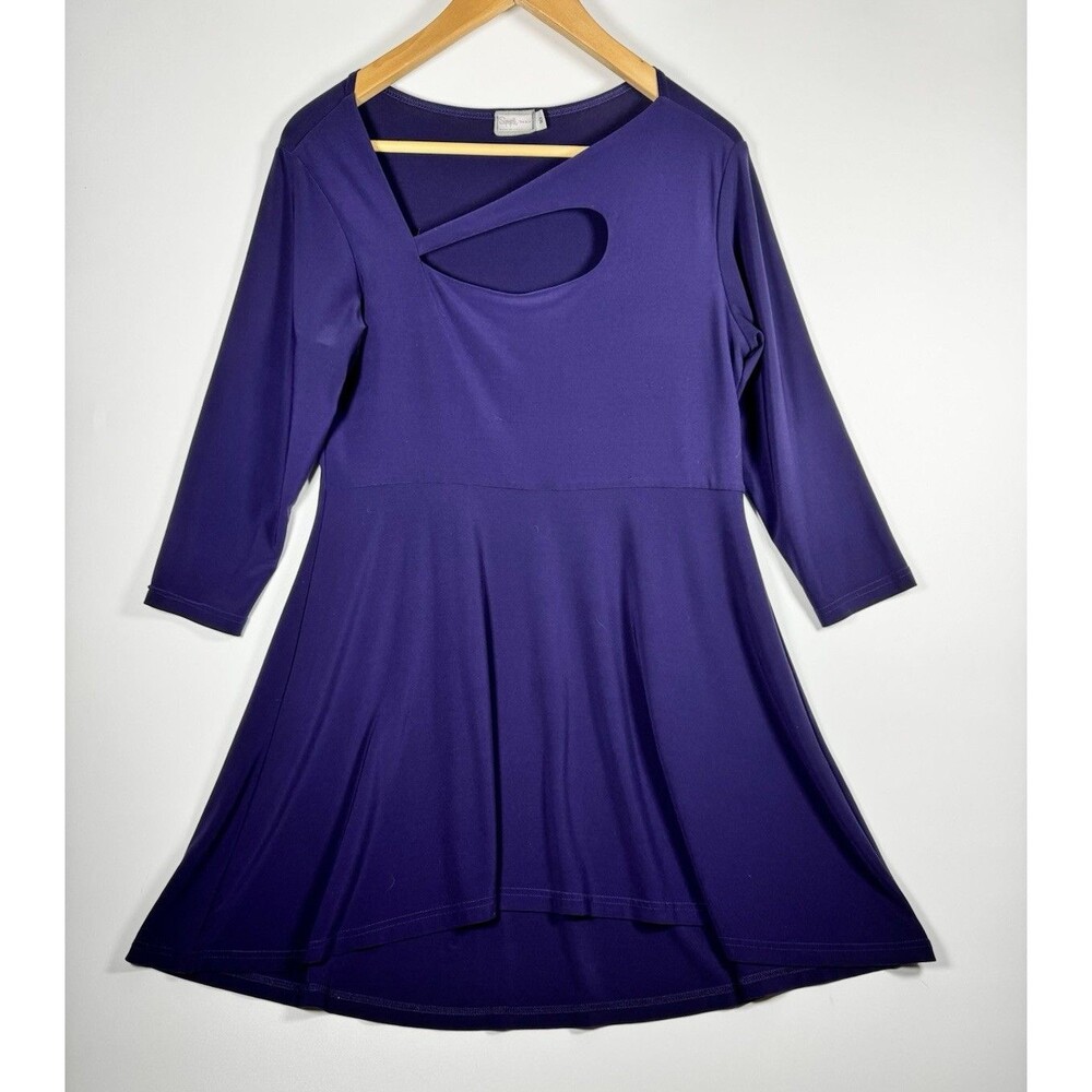 Sympli Tunic Top‎ Womens 10 Purple Asymmetrical Neck Stretch Travel Minimalist